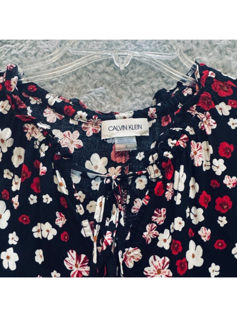 Calvin Klein Black Floral Mini Dress Size 8 Multi-Tiered Sleeveless Ruffle Boho - Picture 5 of 7